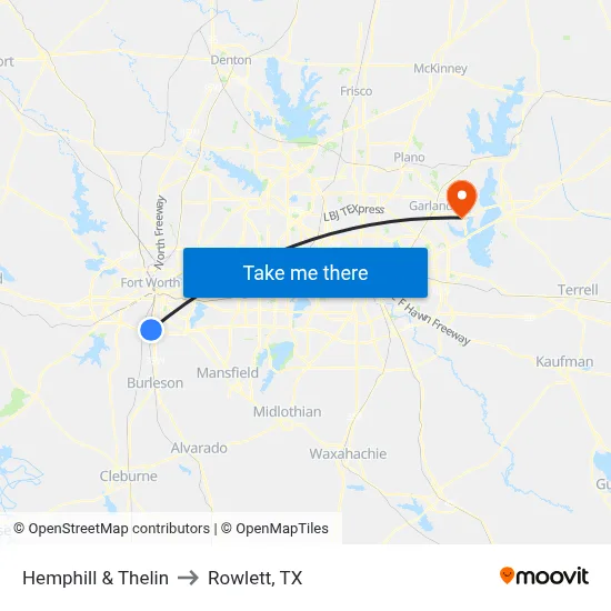 Hemphill & Thelin to Rowlett, TX map