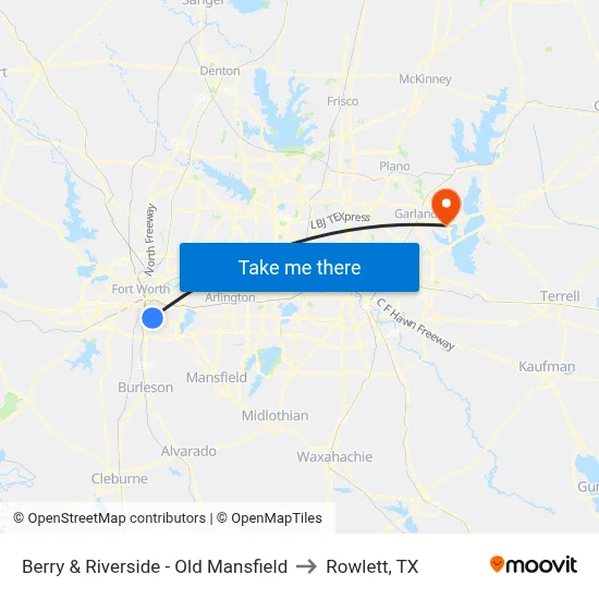 Berry & Riverside - Old Mansfield to Rowlett, TX map
