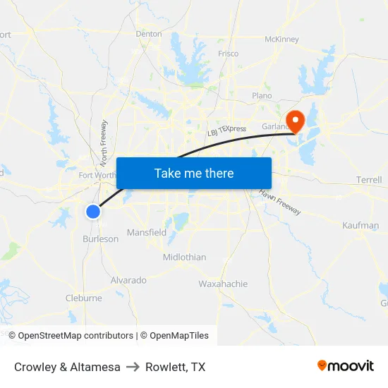 Crowley & Altamesa to Rowlett, TX map
