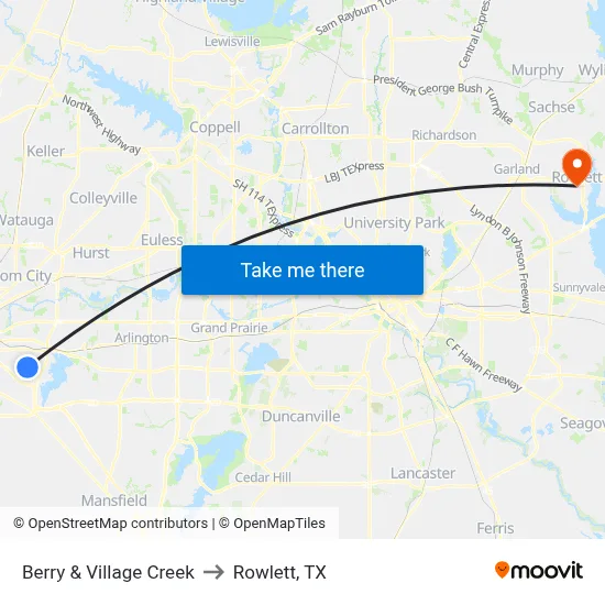 Berry & Village Creek to Rowlett, TX map