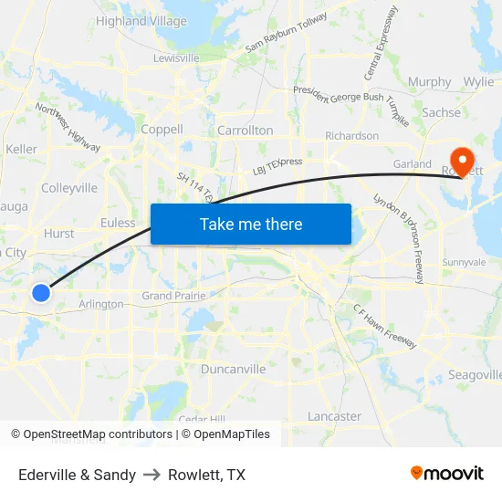 Ederville & Sandy to Rowlett, TX map