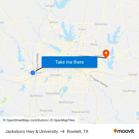 Jacksboro Hwy & University to Rowlett, TX map