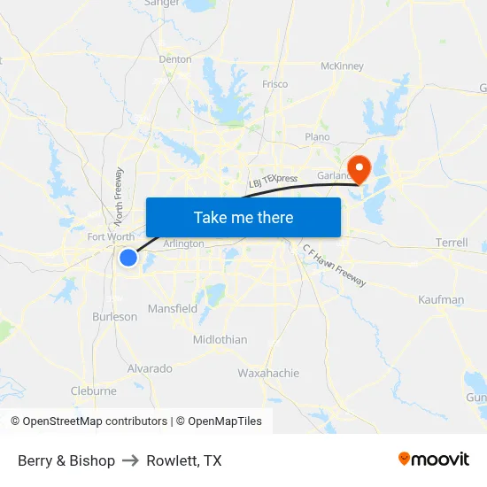 Berry & Bishop to Rowlett, TX map