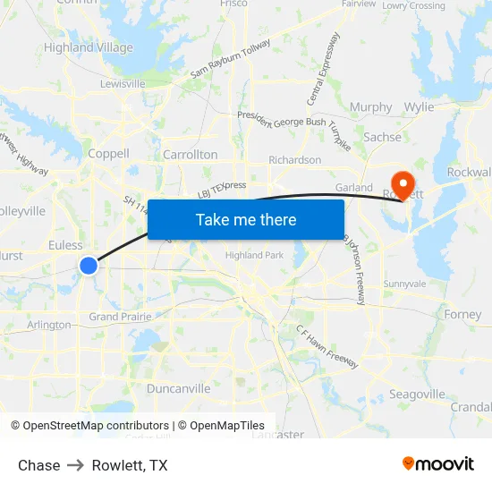 Chase to Rowlett, TX map