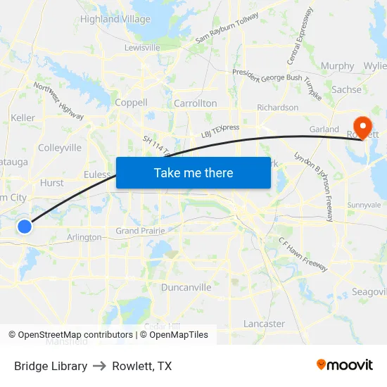 Bridge Library to Rowlett, TX map