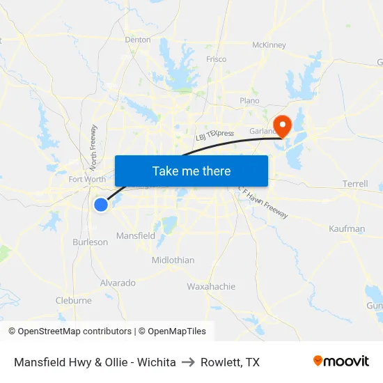 Mansfield Hwy & Ollie - Wichita to Rowlett, TX map