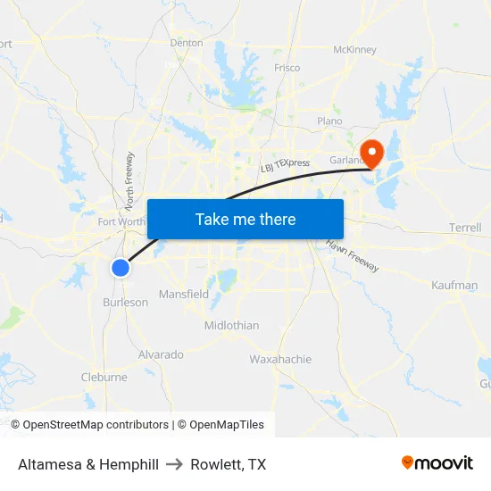 Altamesa & Hemphill to Rowlett, TX map