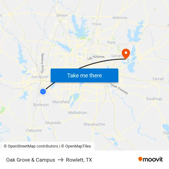 Oak Grove & Campus to Rowlett, TX map