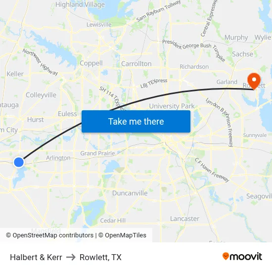 Halbert & Kerr to Rowlett, TX map