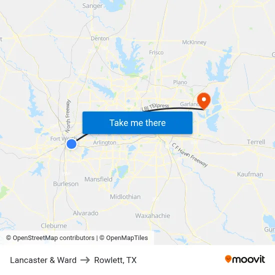 Lancaster & Ward to Rowlett, TX map