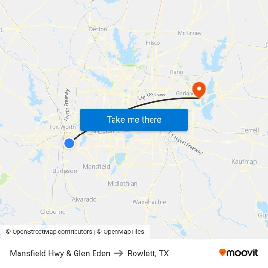 Mansfield Hwy & Glen Eden to Rowlett, TX map