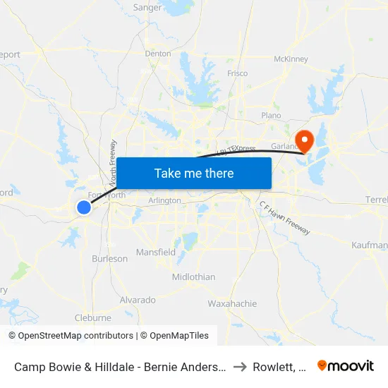 Camp Bowie & Hilldale - Bernie Anderson to Rowlett, TX map