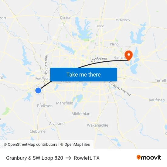Granbury & SW Loop 820 to Rowlett, TX map