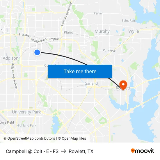 Campbell @ Coit - E - FS to Rowlett, TX map