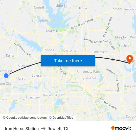 Iron Horse Station to Rowlett, TX map