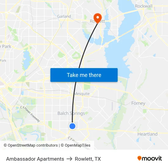 Ambassador Apartments to Rowlett, TX map