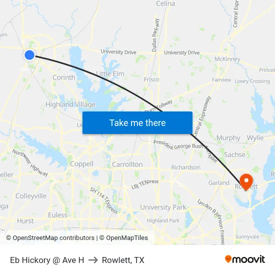Eb Hickory @ Ave H to Rowlett, TX map