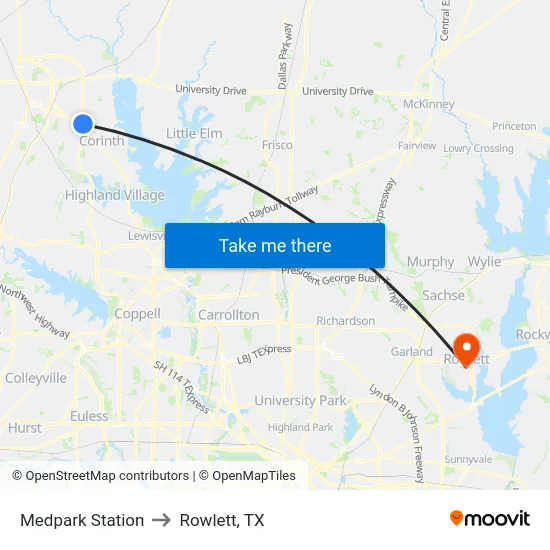 Medpark Station to Rowlett, TX map