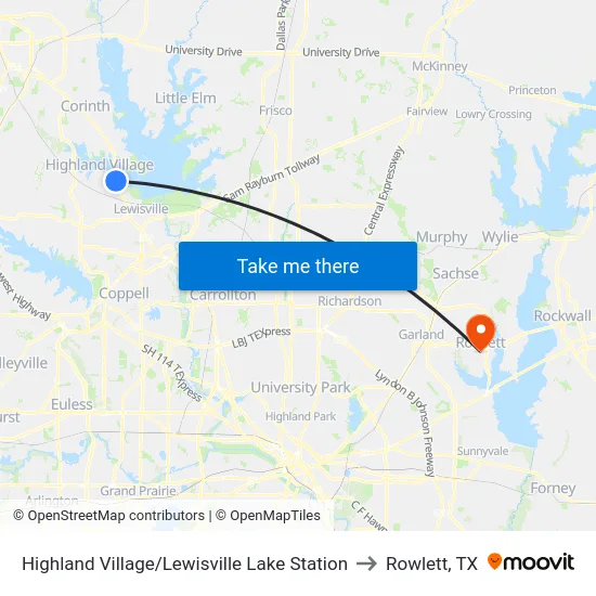 Highland Village/Lewisville Lake Station to Rowlett, TX map