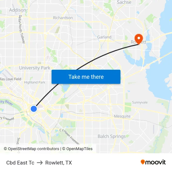 Cbd East Tc to Rowlett, TX map