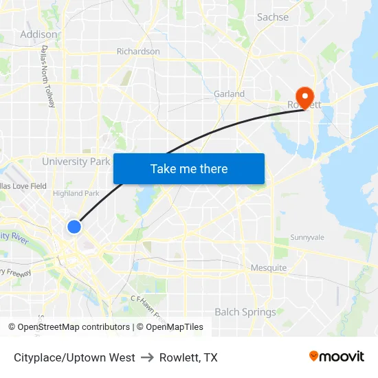 Cityplace/Uptown West to Rowlett, TX map