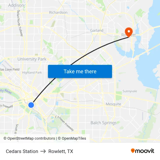 Cedars Station to Rowlett, TX map
