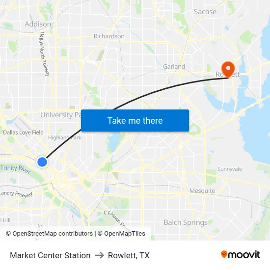Market Center Station to Rowlett, TX map