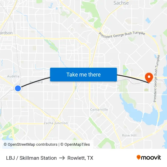 LBJ / Skillman Station to Rowlett, TX map