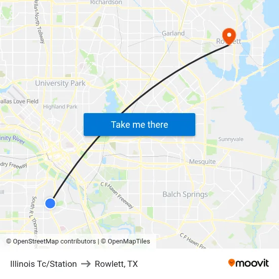 Illinois Tc/Station to Rowlett, TX map