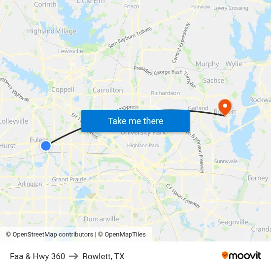 Faa & Hwy 360 to Rowlett, TX map