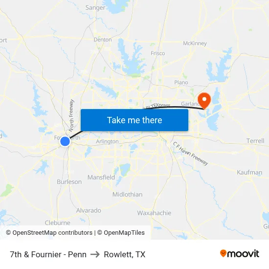 7th & Fournier - Penn to Rowlett, TX map