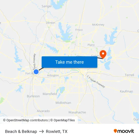 Beach & Belknap to Rowlett, TX map