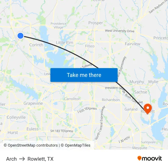 Arch to Rowlett, TX map