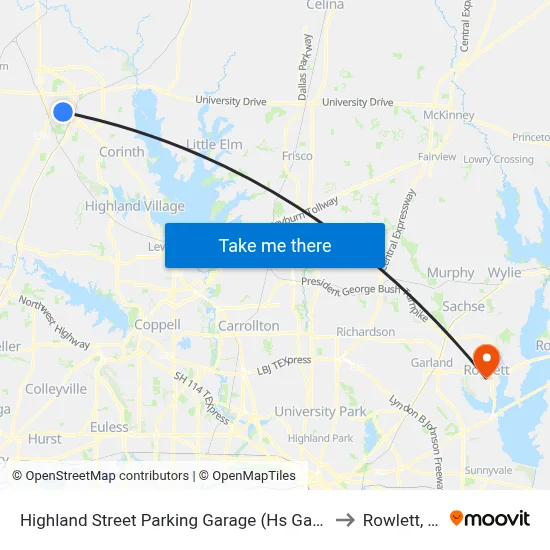 Highland Street Parking Garage (Hs Garage) to Rowlett, TX map
