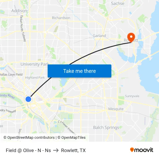 Field @ Olive - N - Ns to Rowlett, TX map