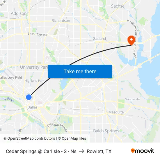 Cedar Springs @ Carlisle - S - Ns to Rowlett, TX map