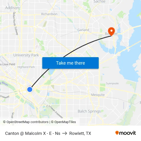 Canton @ Malcolm X - E - Ns to Rowlett, TX map