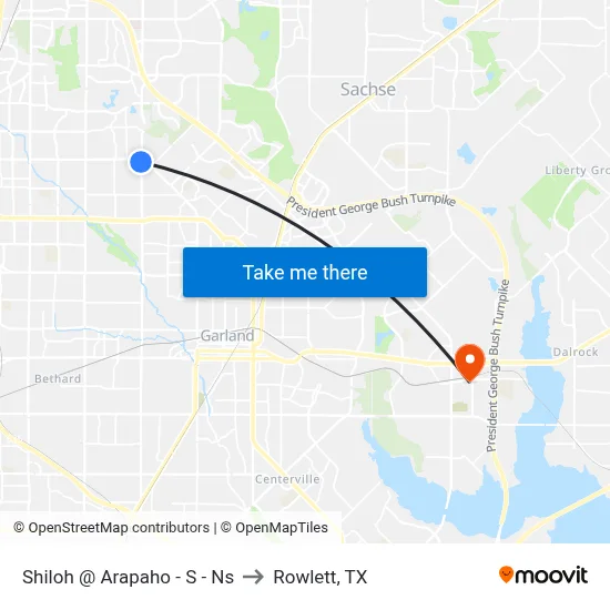 Shiloh @ Arapaho - S - Ns to Rowlett, TX map