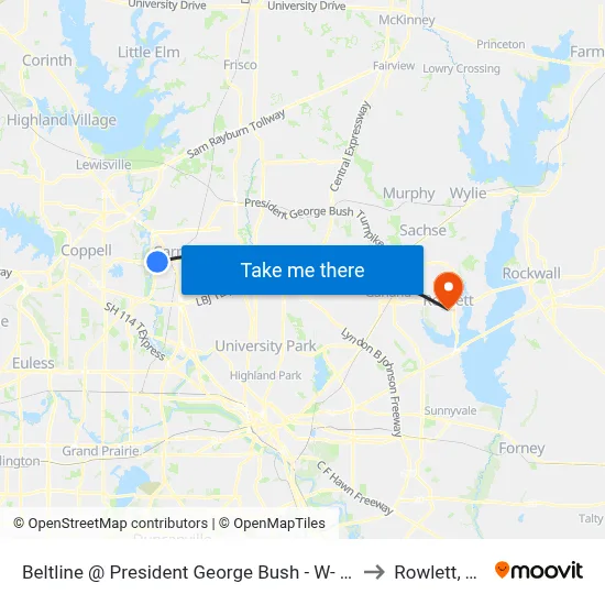 Beltline @ President George Bush - W- FS to Rowlett, TX map