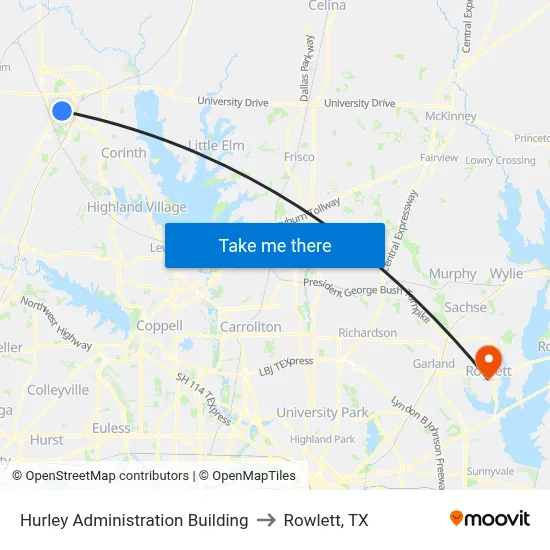 Hurley Administration Building to Rowlett, TX map