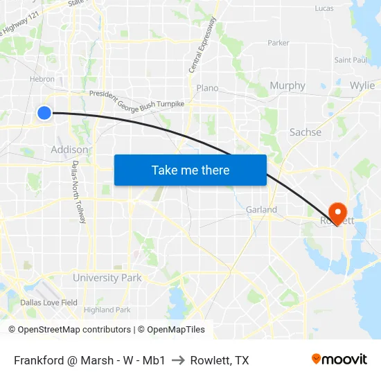 Frankford @ Marsh - W - Mb1 to Rowlett, TX map