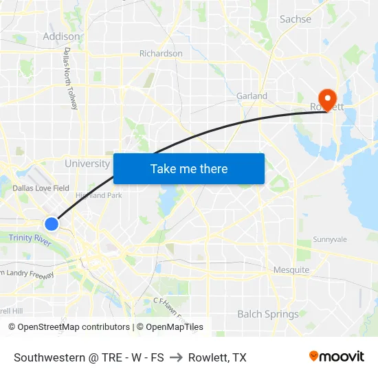Southwestern @ TRE - W - FS to Rowlett, TX map
