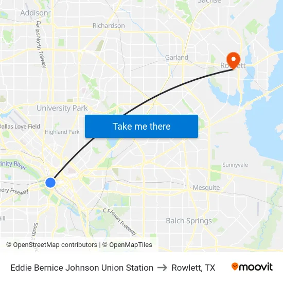 Eddie Bernice Johnson Union Station to Rowlett, TX map