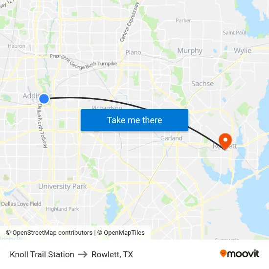Knoll Trail Station to Rowlett, TX map