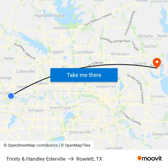 Trinity & Handley Ederville to Rowlett, TX map