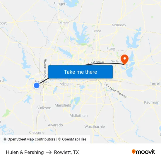Hulen & Pershing to Rowlett, TX map