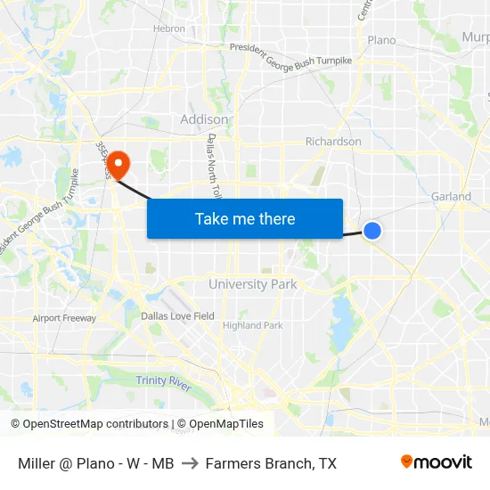 Miller @ Plano - W - MB to Farmers Branch, TX map