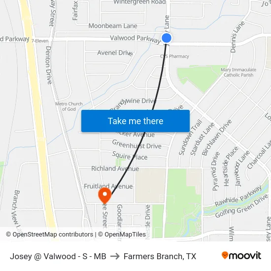 Josey @ Valwood - S - MB to Farmers Branch, TX map