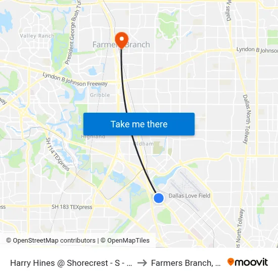 Harry Hines @ Shorecrest - S - Ns to Farmers Branch, TX map