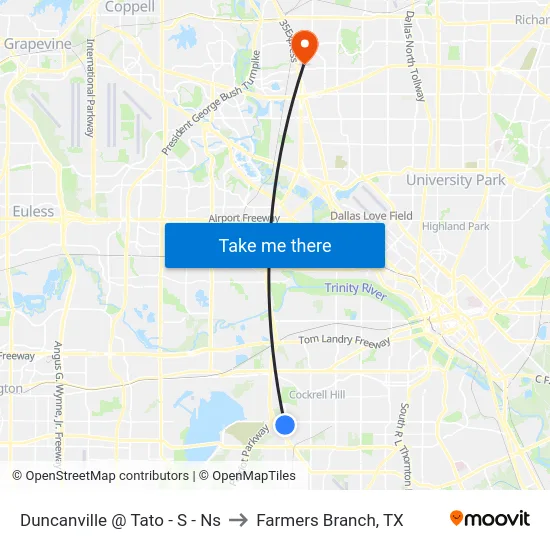 Duncanville @ Tato - S - Ns to Farmers Branch, TX map